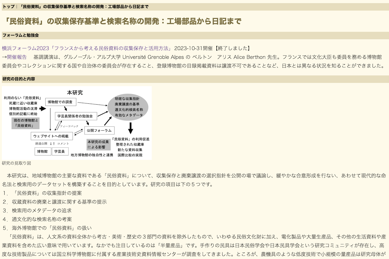 トップ｜「民俗資料」の収集保存基準と検索名称の開発：工場部品から日記まで